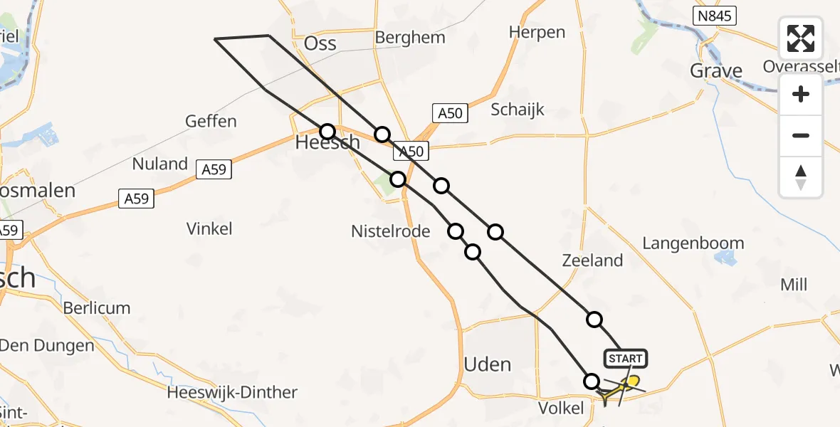 Routekaart van de vlucht: Lifeliner 3 naar Vliegbasis Volkel, Millsebaan