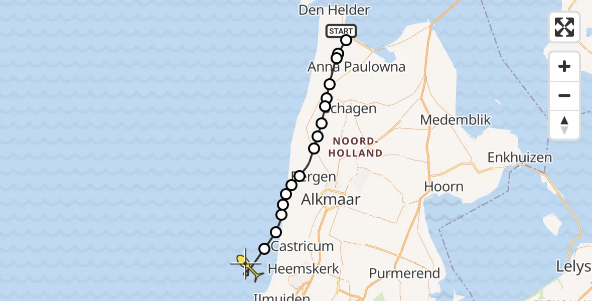 Routekaart van de vlucht: Kustwachthelikopter naar Oostoeverweg