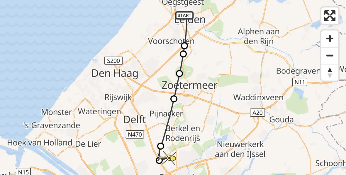 Routekaart van de vlucht: Lifeliner 2 naar Rotterdam The Hague Airport, Galgewater