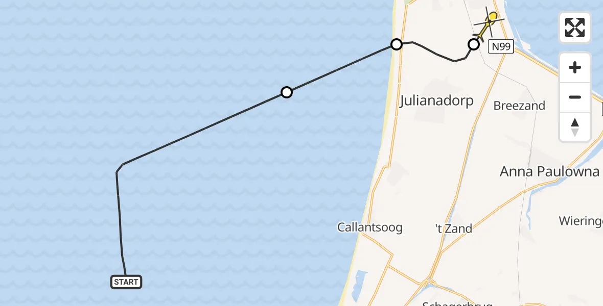 Routekaart van de vlucht: Kustwachthelikopter naar Vliegveld De Kooy, Luchthavenweg