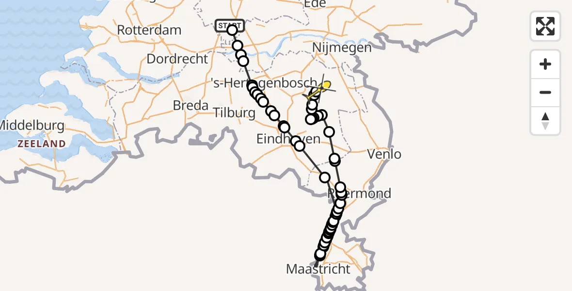 Routekaart van de vlucht: Politieheli naar Vliegbasis Volkel, Huibertweg