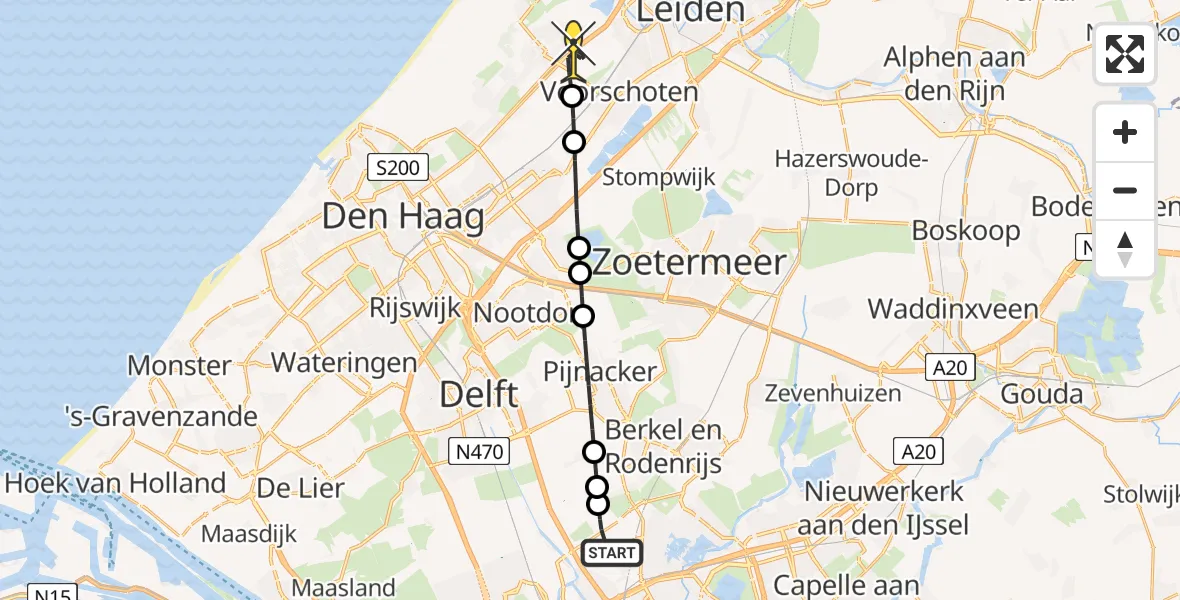 Routekaart van de vlucht: Lifeliner 2 naar Wassenaar, Rijksstraatweg
