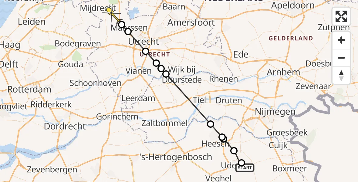 Routekaart van de vlucht: Politiehelikopter naar Kockengen, Zeelandsedijk