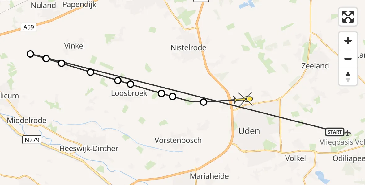 Routekaart van de vlucht: Lifeliner 3 naar Uden, Weteringstraat