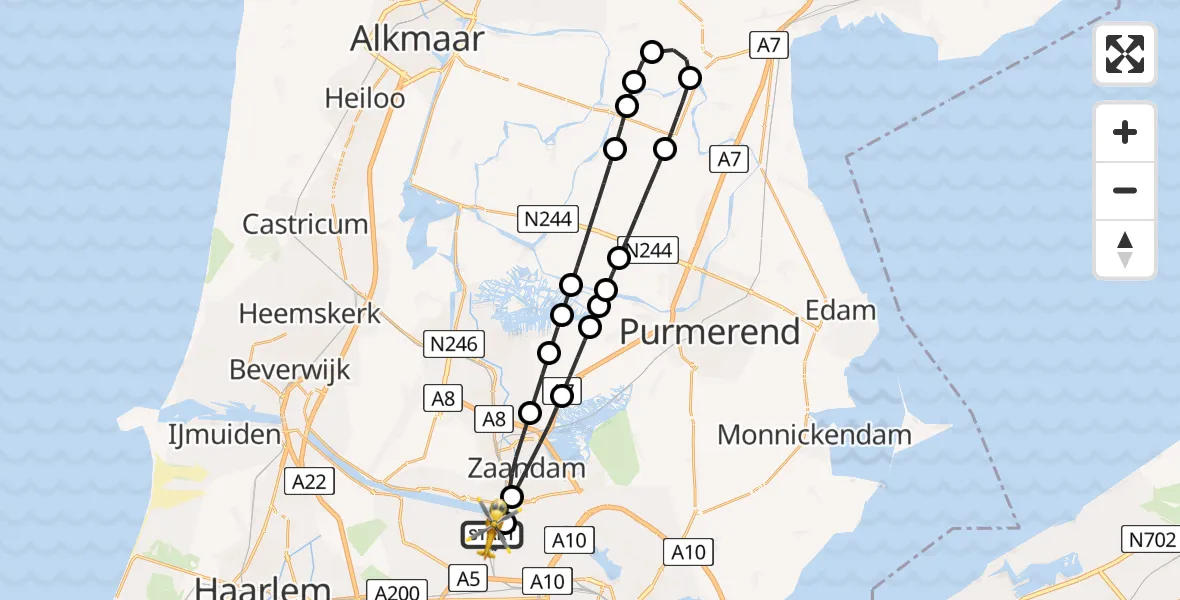 Vluchtroute Traumahelikopter van Amsterdam Heliport naar Amsterdam Heliport