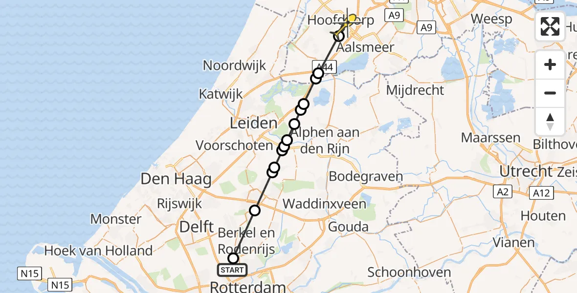Routekaart van de vlucht: Lifeliner 2 naar Hoofddorp, Oude Bovendijk