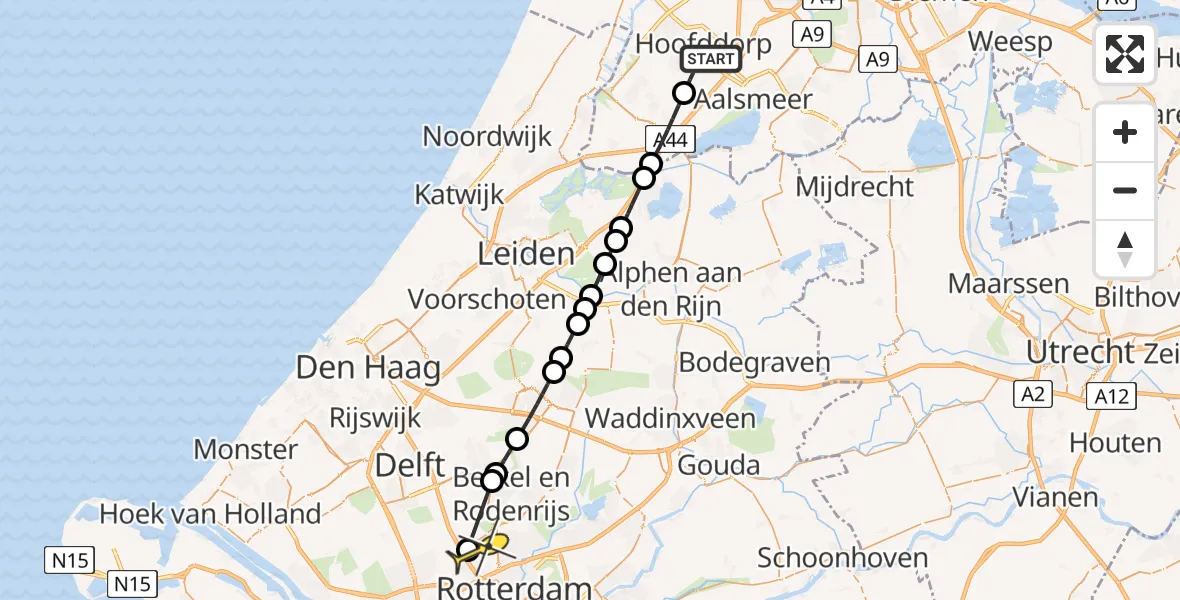 Routekaart van de vlucht: Lifeliner 2 naar Rotterdam The Hague Airport, Graan voor Visch