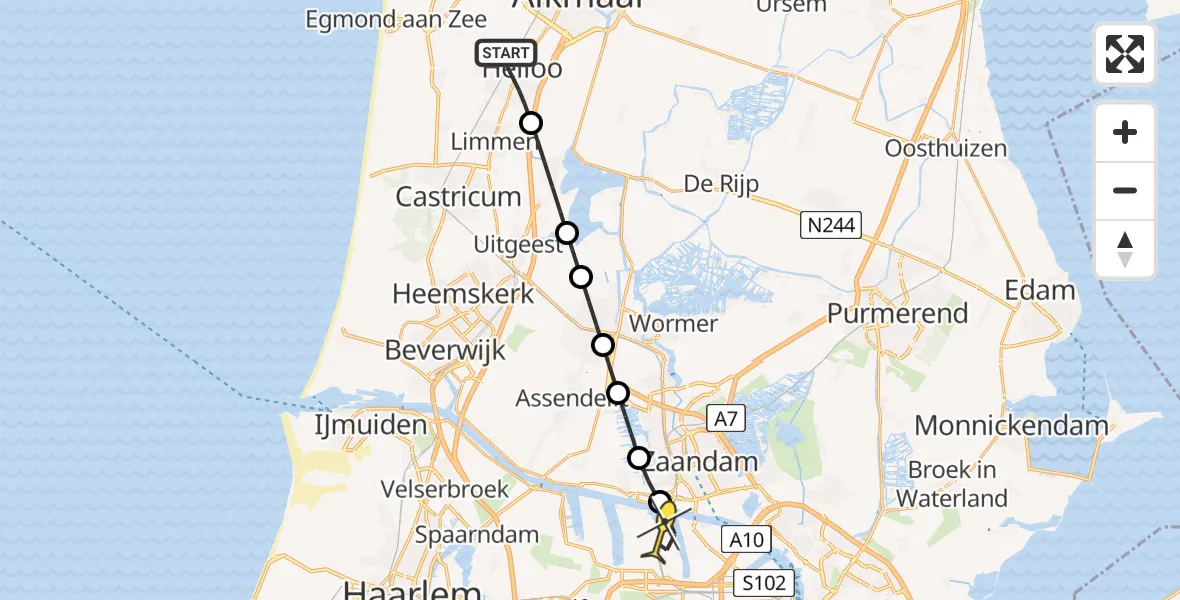 Routekaart van de vlucht: Lifeliner 1 naar Amsterdam Heliport, De Sonneveld
