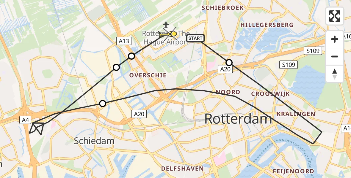 Routekaart van de vlucht: Lifeliner 2 naar Rotterdam The Hague Airport, Azaleastraat