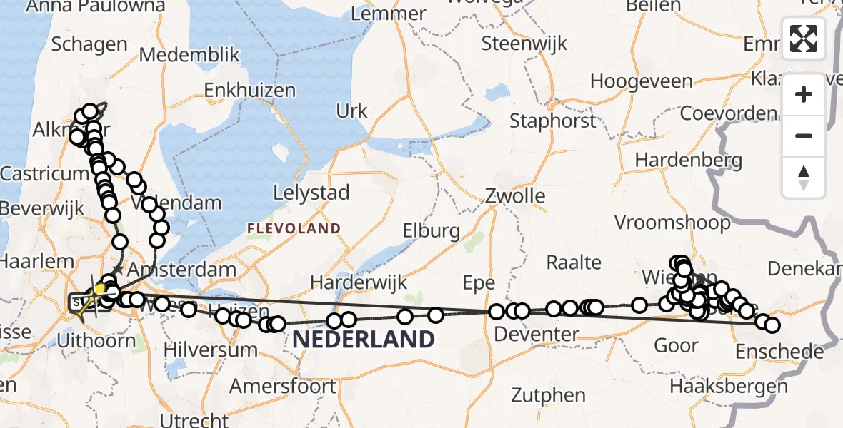 Vluchtroute Politiehelikopter van Schiphol naar Schiphol