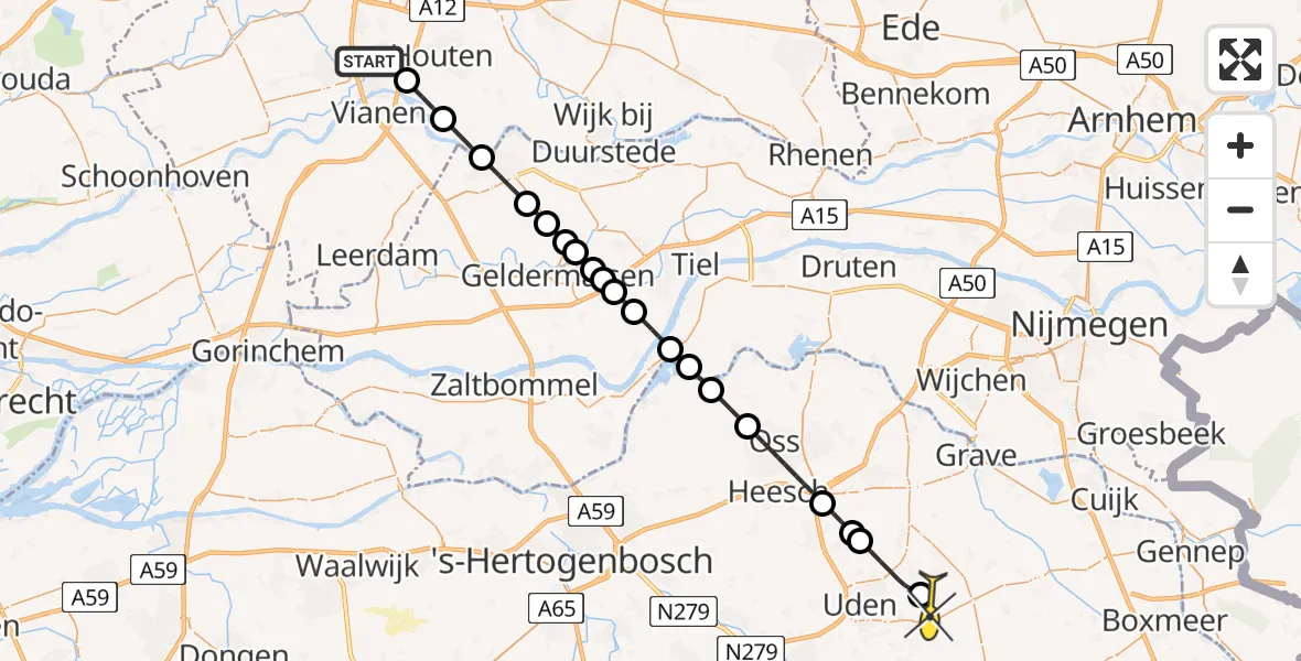Routekaart van de vlucht: Lifeliner 3 naar Vliegbasis Volkel, Brabanthaven