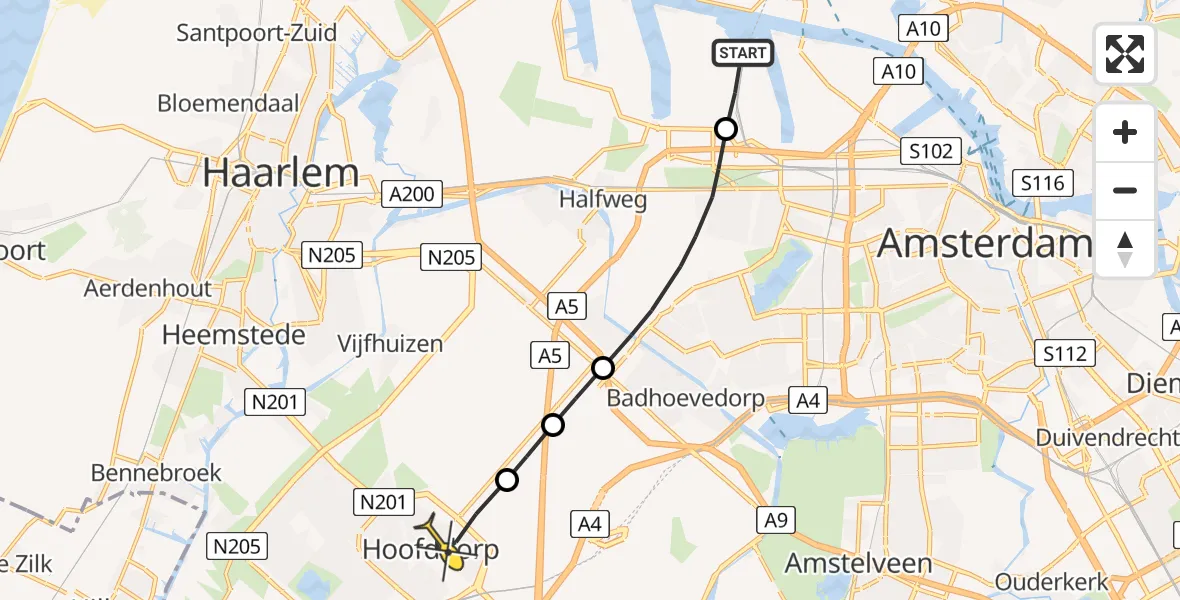 Routekaart van de vlucht: Lifeliner 1 naar Hoofddorp, Dokter Bolkesteinstraat