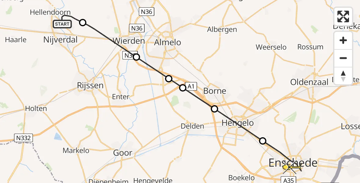 Routekaart van de vlucht: Lifeliner 4 naar Enschede, Scharlebeltweg