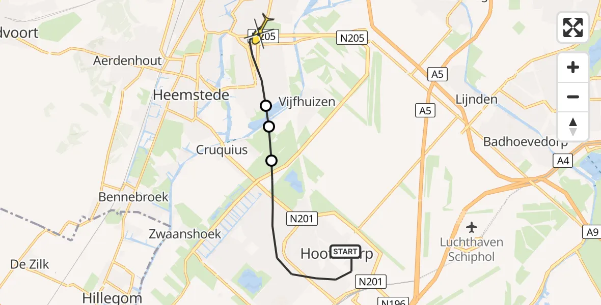 Routekaart van de vlucht: Lifeliner 1 naar Haarlem, Peer de Schuimerhof