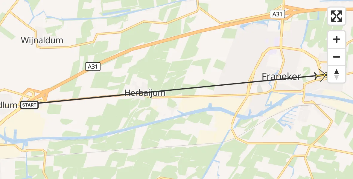 Routekaart van de vlucht: Ambulancehelikopter naar Franeker, Van Andel-Ripkestraat