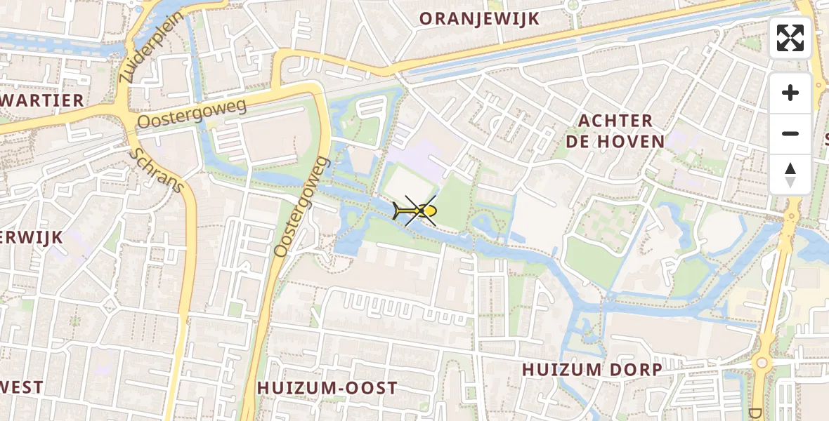 Vluchtroute Ambulancehelikopter van Leeuwarden naar Leeuwarden