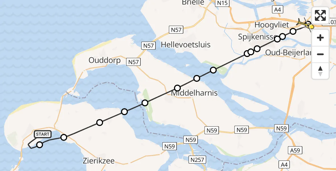 Routekaart van de vlucht: Lifeliner 2 naar Rotterdam, Brabersweg