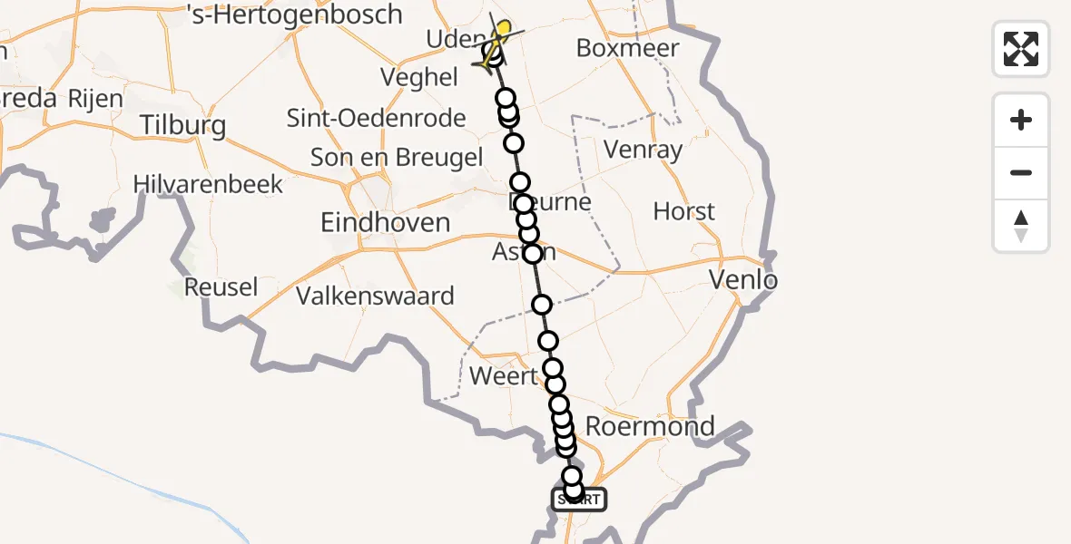 Routekaart van de vlucht: Lifeliner 3 naar Vliegbasis Volkel, De Wijde Steeg