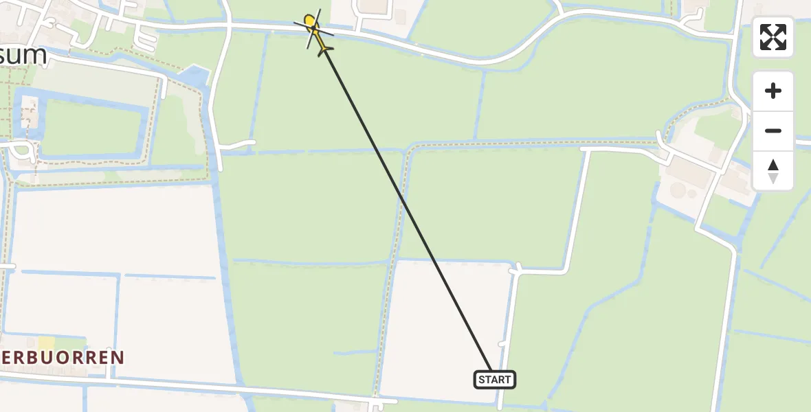 Routekaart van de vlucht: Ambulancehelikopter naar Jelsum, Aldlânsdyk