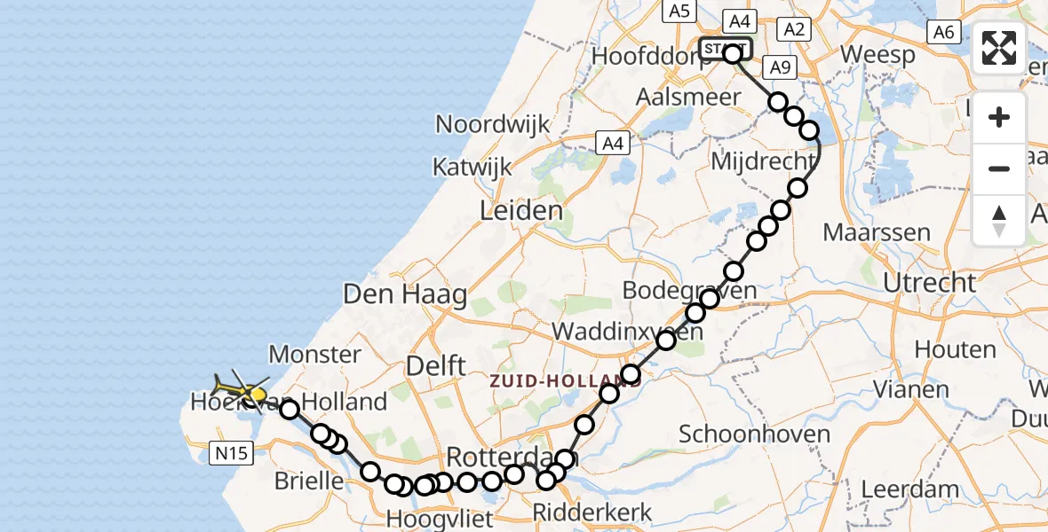 Routekaart van de vlucht: Politieheli naar Maasvlakte, Walaardt Sacréstraat