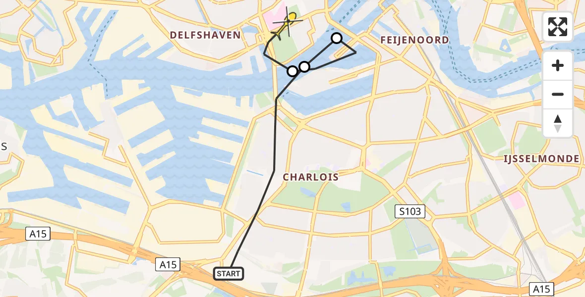 Routekaart van de vlucht: Lifeliner 2 naar Erasmus MC, Groene Kruisweg