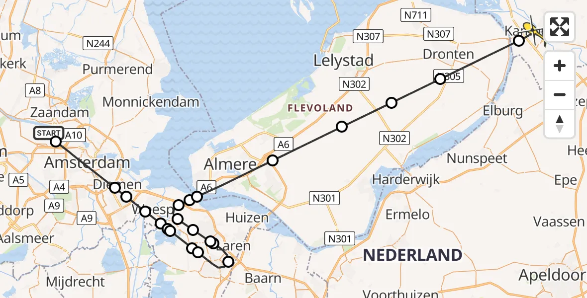 Routekaart van de vlucht: Lifeliner 1 naar Kampen, Corsicaweg