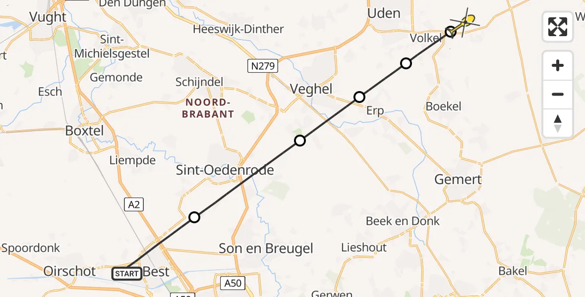 Routekaart van de vlucht: Lifeliner 3 naar Vliegbasis Volkel, Oirschotseweg