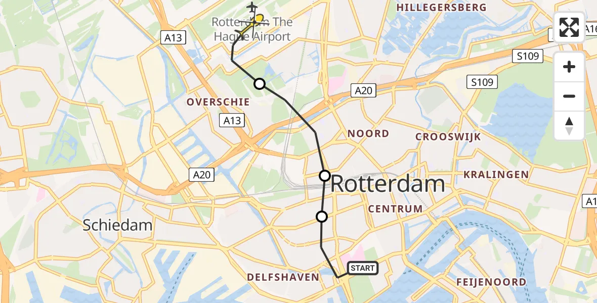 Routekaart van de vlucht: Lifeliner 2 naar Rotterdam The Hague Airport, Nieuwe Binnenweg