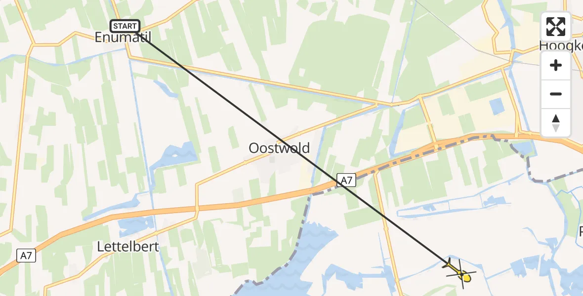 Routekaart van de vlucht: Ambulancehelikopter naar Matsloot, Onlandsedijk