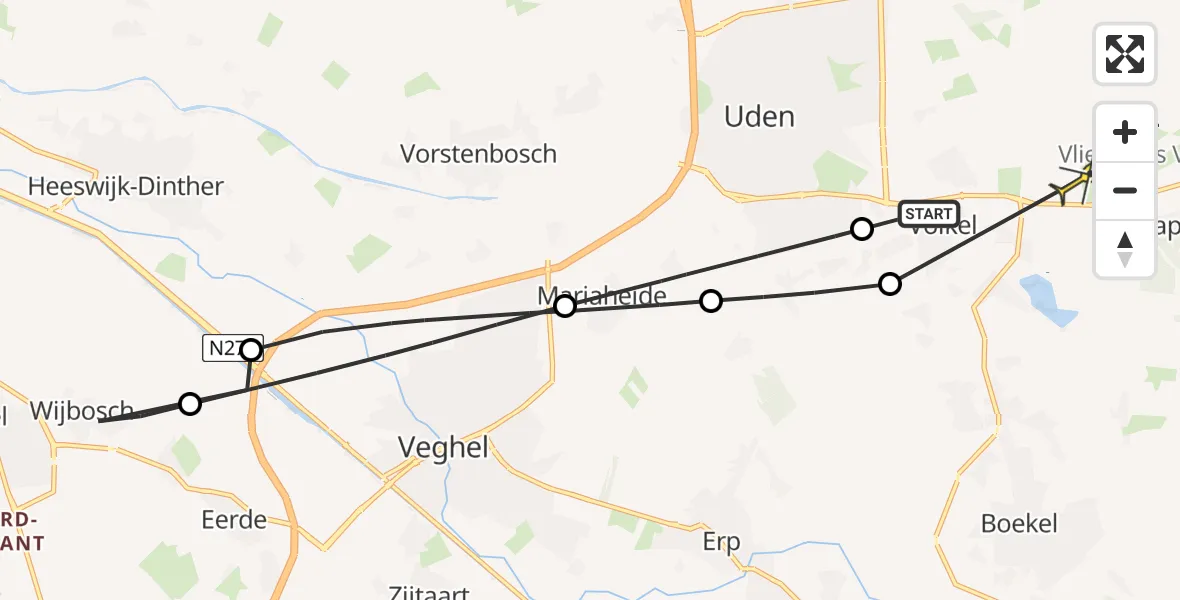 Routekaart van de vlucht: Lifeliner 3 naar Vliegbasis Volkel, Helmteken