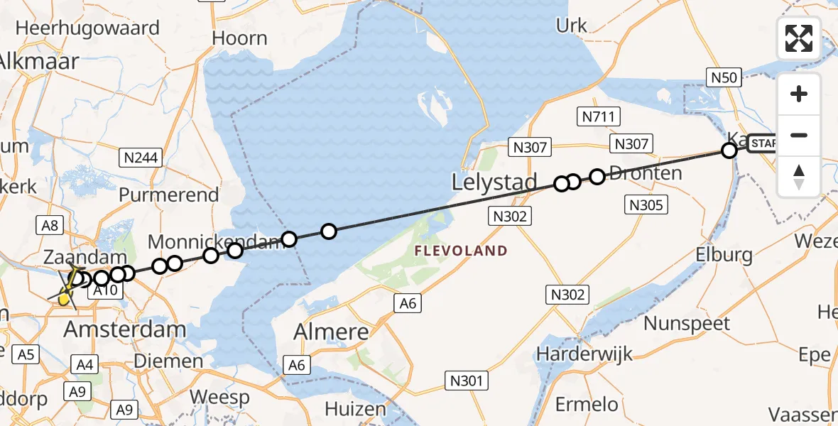Routekaart van de vlucht: Lifeliner 1 naar Amsterdam Heliport, Akelei