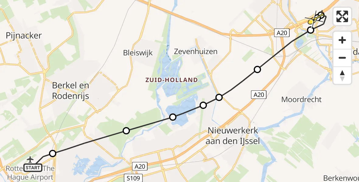 Routekaart van de vlucht: Lifeliner 2 naar Gouda, Teugeweg