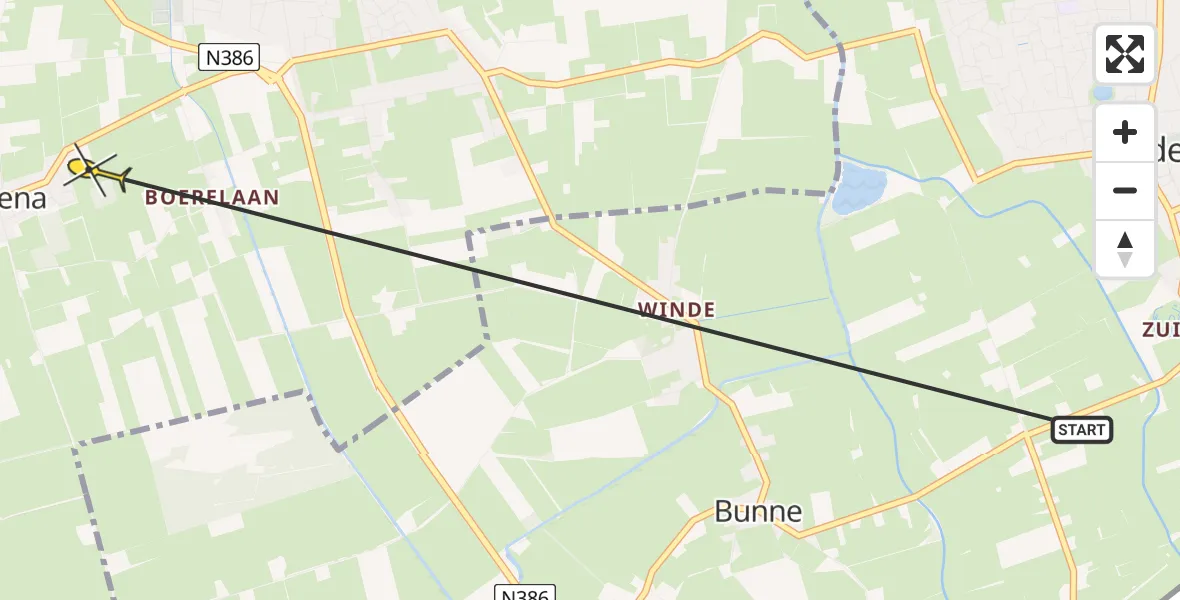 Routekaart van de vlucht: Ambulancehelikopter naar Peize, Altenaweg