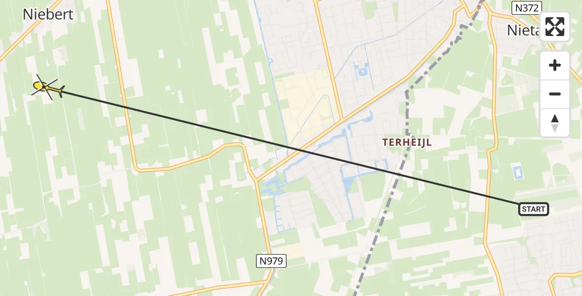 Routekaart van de vlucht: Ambulancehelikopter naar Niebert, 't Pad