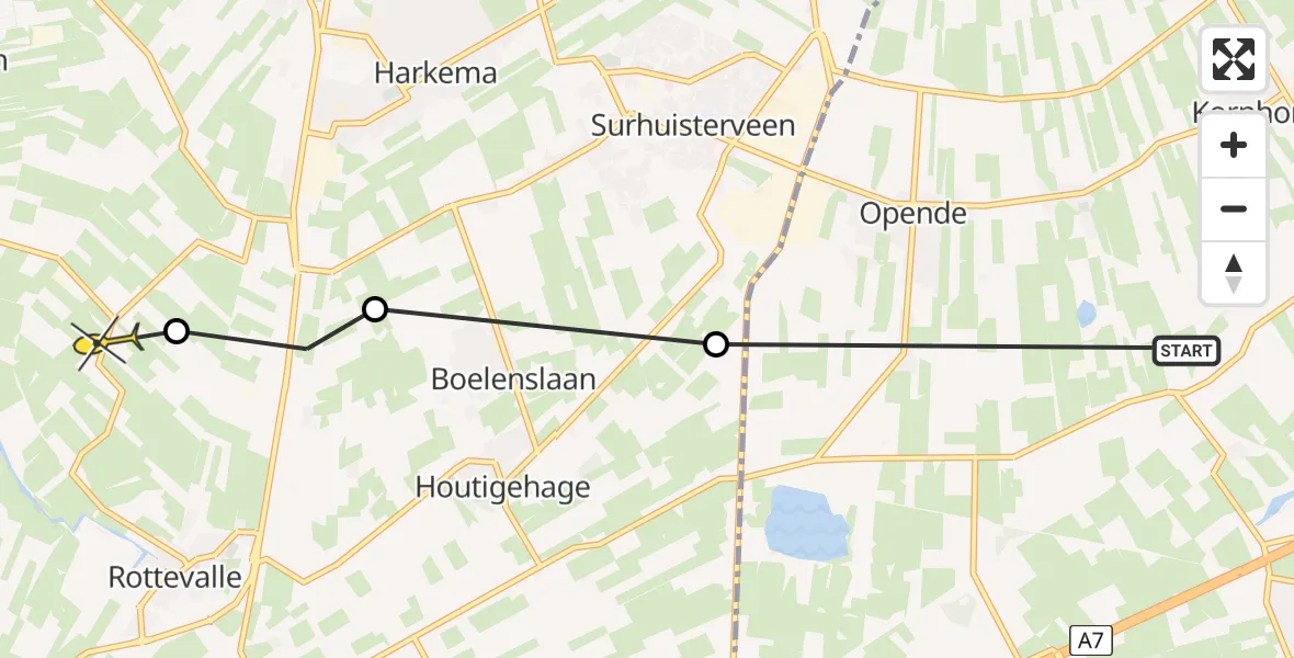 Routekaart van de vlucht: Ambulanceheli naar Eastermar, Wildveld