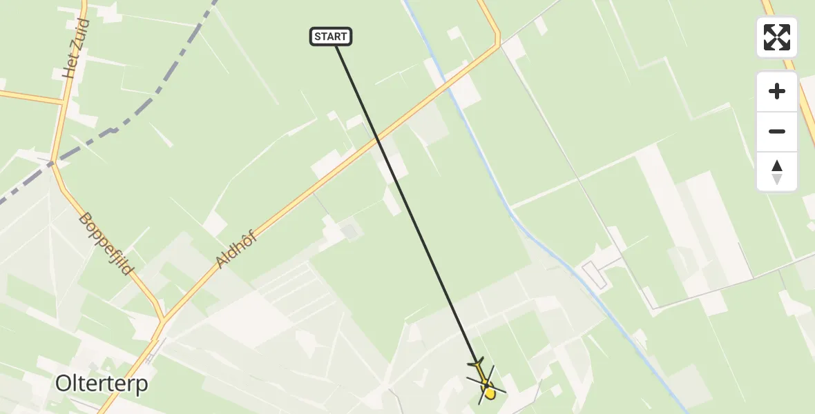 Routekaart van de vlucht: Ambulanceheli naar Olterterp, Heidehuzen