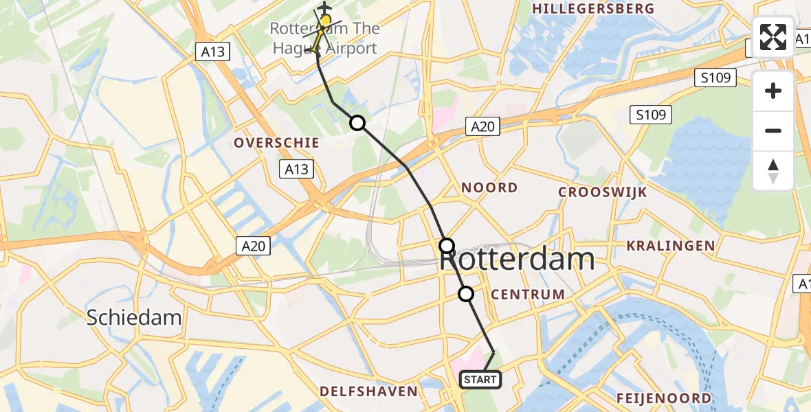 Routekaart van de vlucht: Lifeliner 2 naar Rotterdam The Hague Airport, Josephstraat