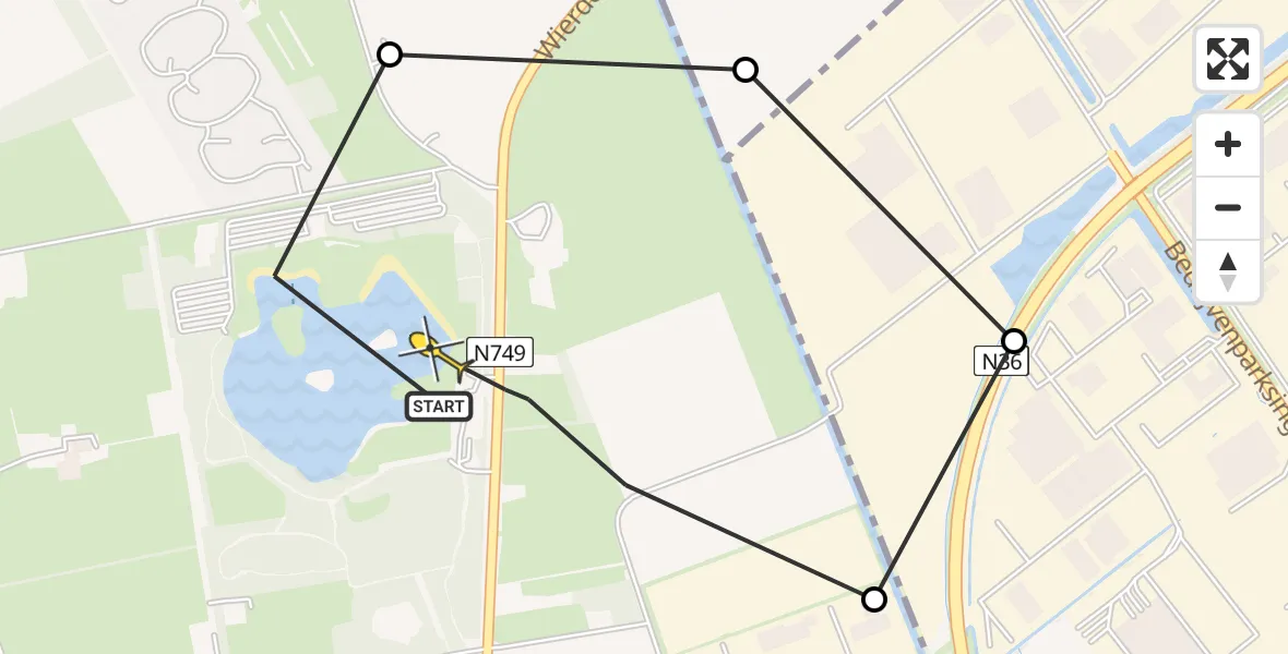 Routekaart van de vlucht: Politieheli naar Wierden, Bedrijvenpark Twente Noord