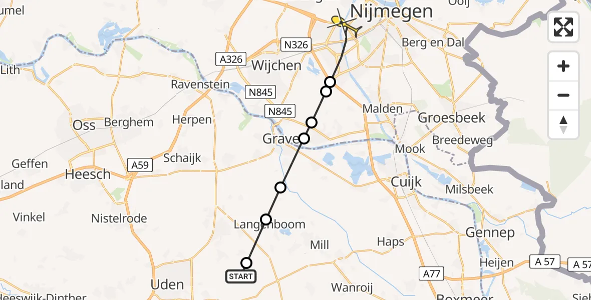 Routekaart van de vlucht: Lifeliner 3 naar Nijmegen, Trentsedijk