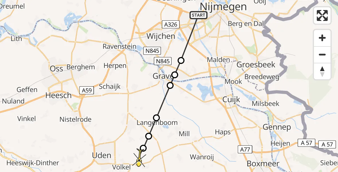 Routekaart van de vlucht: Lifeliner 3 naar Vliegbasis Volkel, Klaroenstraat