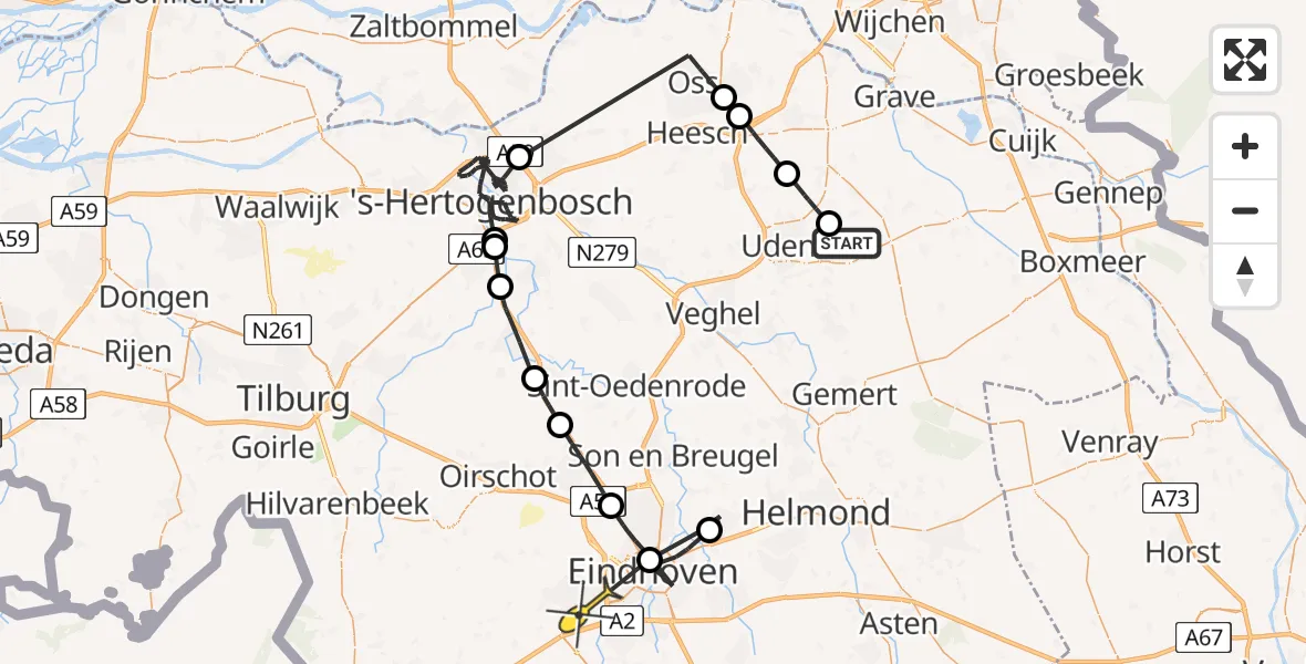 Routekaart van de vlucht: Politieheli naar Veldhoven, Boekelsedijk