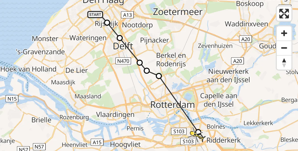 Routekaart van de vlucht: Lifeliner 2 naar Rotterdam, Landgoed te Werve