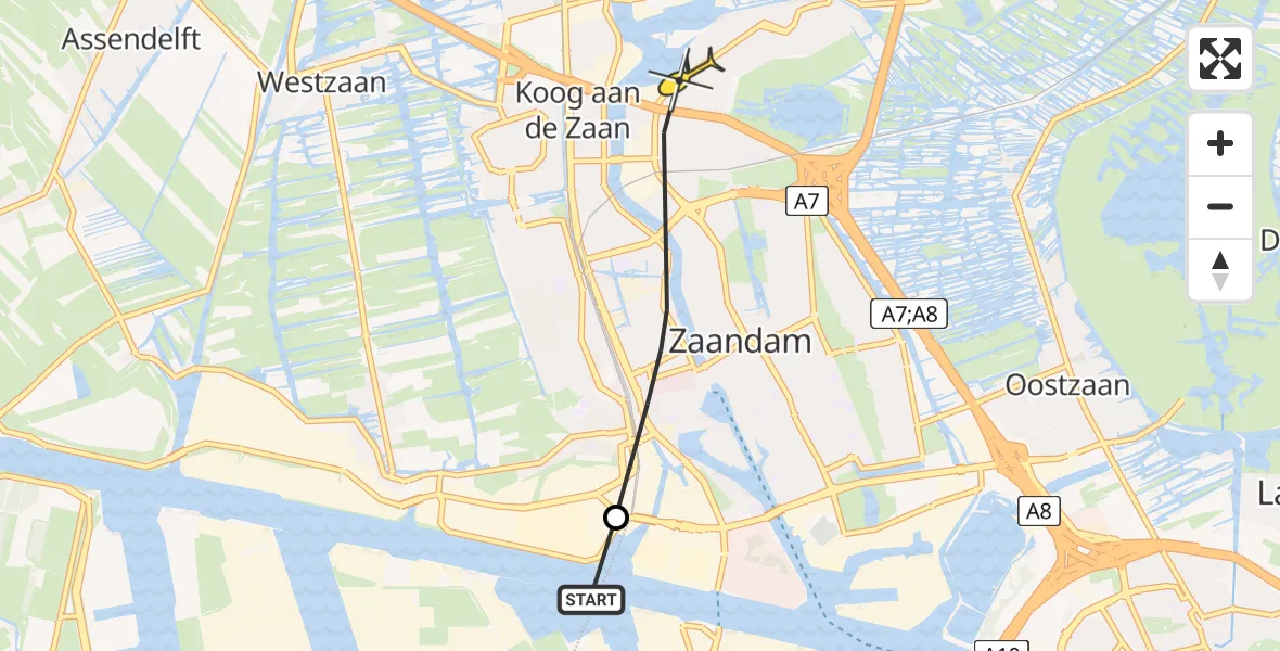 Routekaart van de vlucht: Lifeliner 1 naar Zaandam, Het Salm