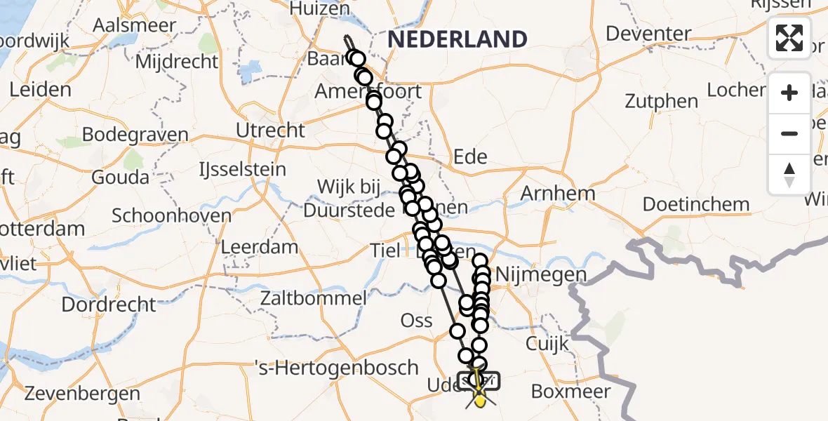 Routekaart van de vlucht: Lifeliner 3 naar Vliegbasis Volkel, Graspeel