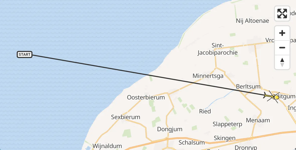 Routekaart van de vlucht: Ambulancehelikopter naar Bitgum, Liuwesingel