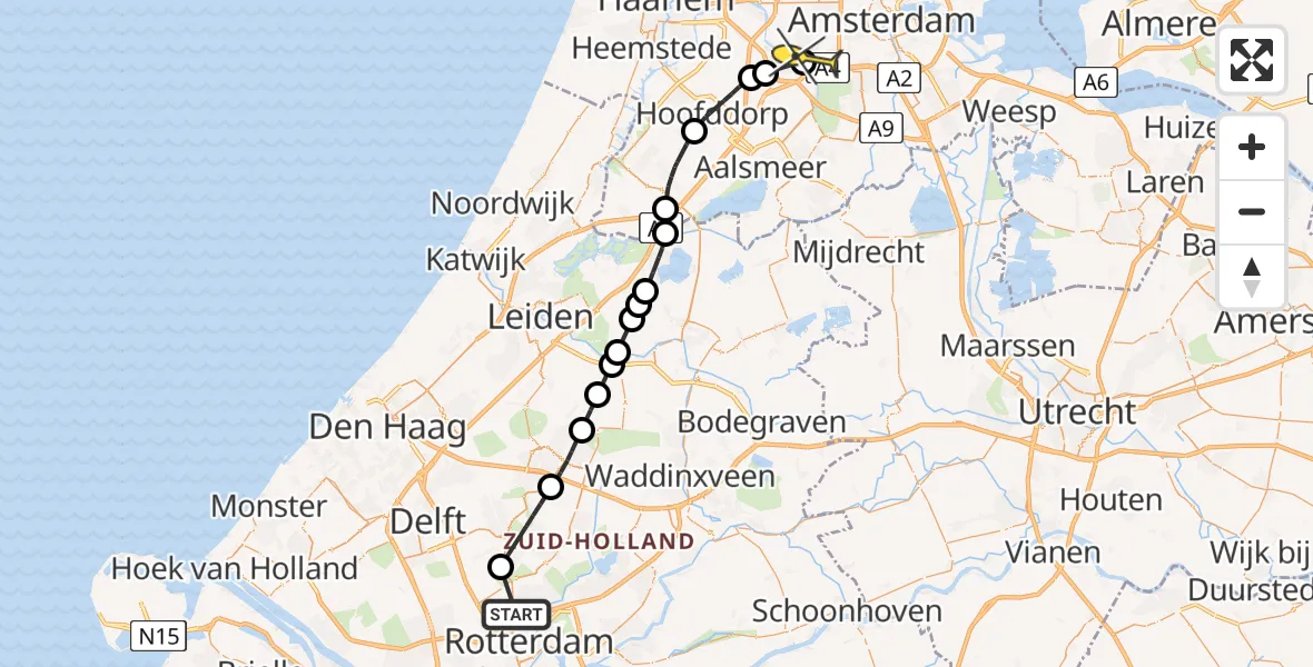 Routekaart van de vlucht: Lifeliner 2 naar Amsterdam, Marconisingel