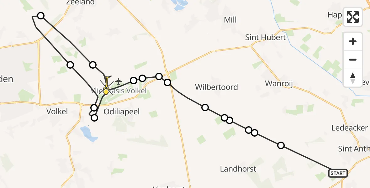 Routekaart van de vlucht: Politieheli naar Vliegbasis Volkel, Heideweg