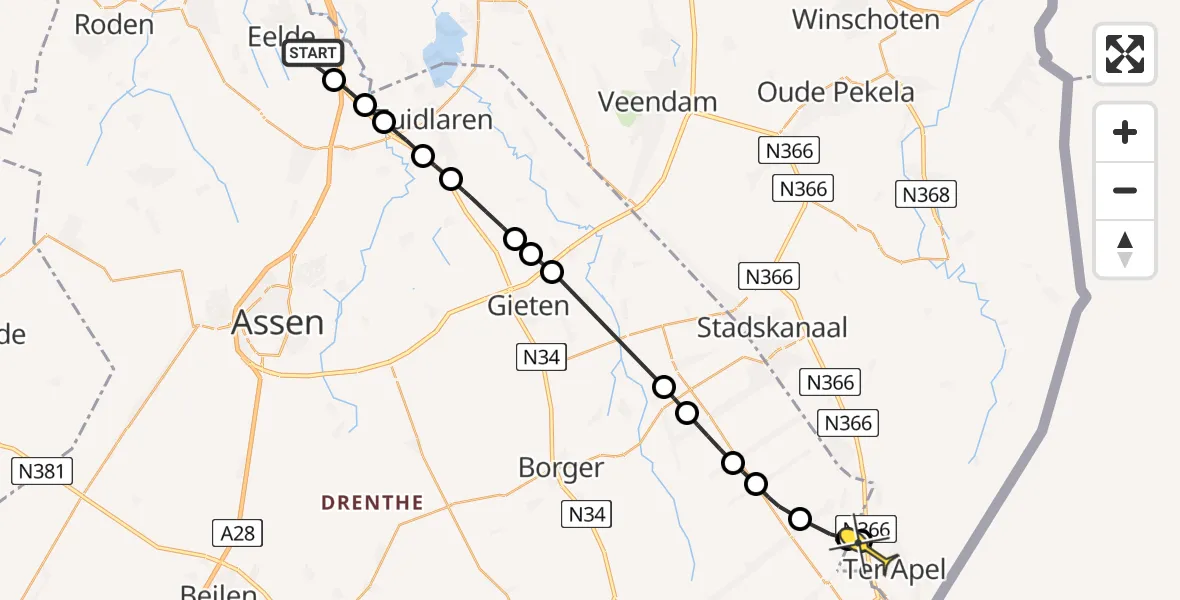 Routekaart van de vlucht: Lifeliner 4 naar Ter Apel, Vissersweg