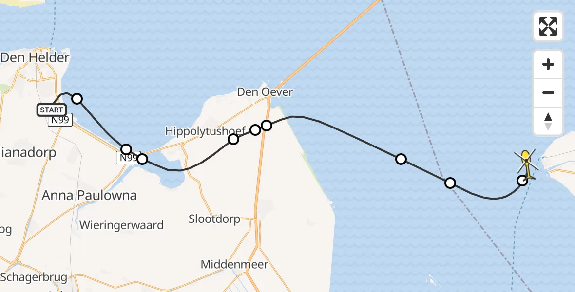 Routekaart van de vlucht: Kustwachthelikopter naar Stavoren, Oostoeverweg