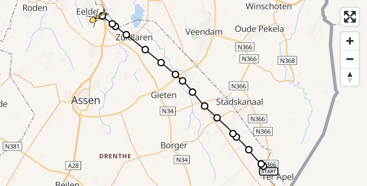 Routekaart van de vlucht: Lifeliner 4 naar Groningen Airport Eelde, 2e Valthermond